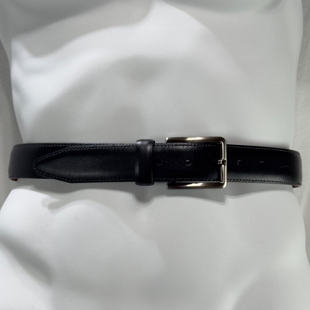 Johnston Murphy Men’s Dress Belt Black Leather Silver-Tone Buckle Size 38